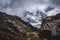 View of a clouded sky over the glacier.