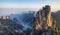 View of the clouds, pine tree and covered of snow at the viewpoint of mountain peaks of Huangshan National park, China