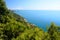 View of the coast from Portovenere to Riomaggiore. National park of the Cinque Terre. Liguria. Italy