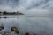 View of coastal town of Porec in Croatia in cloudy evening.