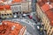 View of the cobblestone street in Prague from the top of St Nicholas Bell Tower