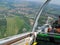 The view from the cockpit of a glider in flight.