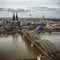 View of the Cologne Cathedral and Hohenzollern Bridge, looking from Koln Triangle tower,