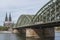 View of Cologne Cathedral Kolner Dom and Rhine river under the Hohenzollern Bridge - Cologne
