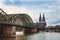 View of the Cologne Cathedral and Ð¾ld railway arch bridge