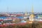View from colonnade of St. Isaac`s Cathedral on historical center of St. Petersburg