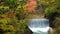 View of colorful autumn foliage with the flow of water stream