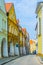 view of colorful facades of old style houses situated next to the velke namesti square in historical part of czech city