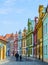 view of colorful facades of old style houses situated next to the velke namesti square in historical part of czech city