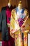 View of the colorful kimono in the store, Kyoto, Japan. Close-up. Vertical.