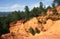 View of colorful orange ochre cliffs at the natural regional park in Roussillon, Vaucluse, Luberon,