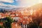 View of colorful Prague europe castle and old town with red tile roofs, Czech Republic. Concept travel