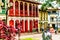 View on colorful red colonial buildings at central square of village Jerico in Colombia