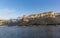 View of colorful sheer cliffs above Sau reservoir near Tavertet in Catalonia, Spain