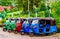 View on colorful Tuk tuk taxis parking on street in Haputale, Sri Lanka