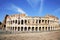 View of the Colosseum, amphitheater, architectural monument of ancient Rome. Rome,