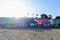 A view of the colourful homes on beautiful evening with views of Monterey Bay, along the beachfront of Capitola, California