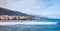 View of colourful houses of Punta Brava from beach Jardin in Puerto de la Cruz, Tenerife, Canary Islands, Spain