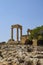 View of the columns of the acropolis in the city of Lindos. Rhodes, Greece