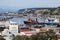 View of the commercial seaport on the shore of Aniva Bay, island Sakhalin, Russia