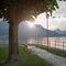 View of Como lake on sunset in Bellagio, Italy