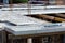 View of the concrete slabs and reinforcement at the construction site of a residential house