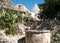 View of the conical dry stone roofs of a group of traditional trulli houses in Alberobello in Puglia Italy