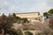 View from the  coniferous forest on Mount Tavor to the side of the Christian Temple of the Transfiguration located on Mount Tavor