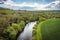 A view from the Conisbrough Viaduct along the River Don to the town of Conisbrough, Yorkshire, UK