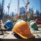 view Construction safety Safety helmet prominently displayed on a construction site