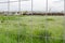 View on the construction site through a fence wire