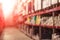 View of construction store warehouse. Blurred background of interior.