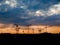 View on a consturction site with cranes during sunset