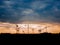 View on a consturction site with cranes during sunset