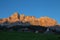 View of Conturines Mount at sunset from San Cassiano village in Badia Valley, South Tyrol, Bolzano province, Italy