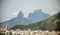 View of Copacabana district on the background of Vidigal distict, Dois Irmaos Mountain and Pedra da Gavea, Rio de Janeiro