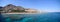 View on coral reef and resort hotels at southern beach of Eilat city aerial view shot from the sea