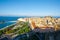 View of Corfu cityscape from the New Fortress built on the hill of St. Mark on Corfu island, Greece.