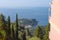 View of Corfu island with Paleokastritsa Monastery