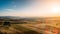 view of corn fields, beautiful hills landscape with drone photography