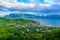 View of Coron Town and Bay from Mount Tapyas on Busuanga Island at sunset - tropical destination with paradise landscape scenery,