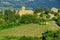 View of countryside and a farmhouse near Montalcino, Val d`Orcia