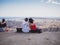 View of a couple watching the city of Barcelona from the Carmel`