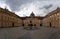 View of the courtyard and fountain at the entrance of Melk Abbey in Lower Austria