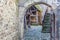 View at courtyard in medieval city Honfleur in Normandy, France