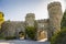View of the courtyard with towers, walls and archs of the Vorontsov Palace in Crimea, Russia