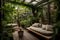 View of a cozy balcony or terrace full of green plants. Home gardening concept.