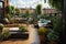 View of a cozy balcony or terrace full of green plants. Home gardening concept.