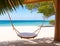 View of cozy hanging seat on the tropical white beach, generative ai