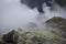 view of crater on active mountain with sulfur gas come out from stone. Beautiful landscape of mount Papandayan. Papandayan